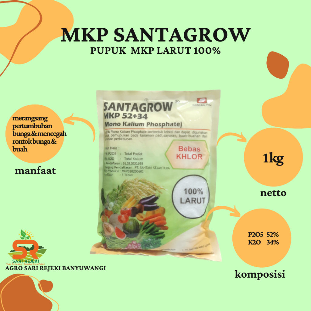 MKP Santagrow 52% + 34% MKP Santagrow 1 Kg Pupuk mono kalium phospat
