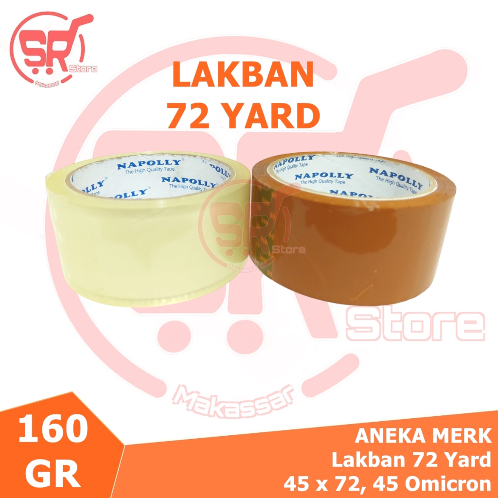 

Lakban 72 Yard Full/Tebal Bening/Coklat 45 x 72, 45 Omicron Napolly / Aneka Merk ( SR Store MKS / SR Store Makassar )