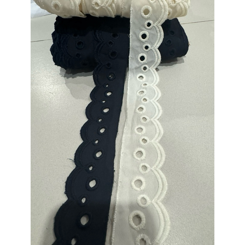 renda katun Jepang /renda katun bordir lebar 4cm dua warna