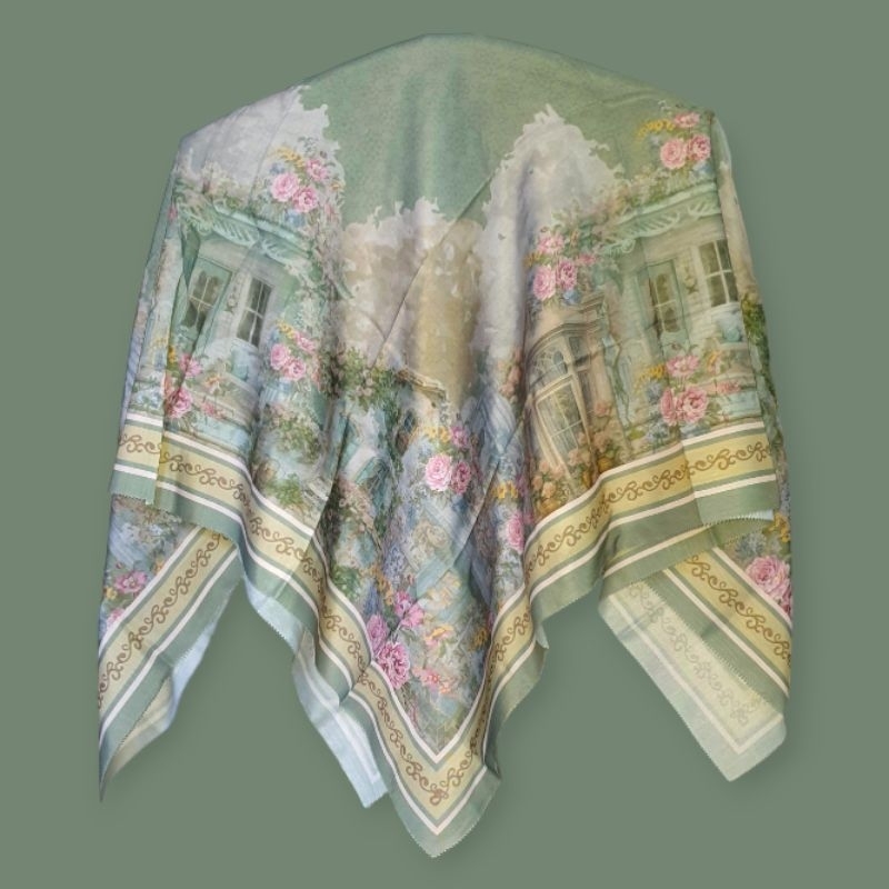 Hijab square voal motif WARNA HIJAU