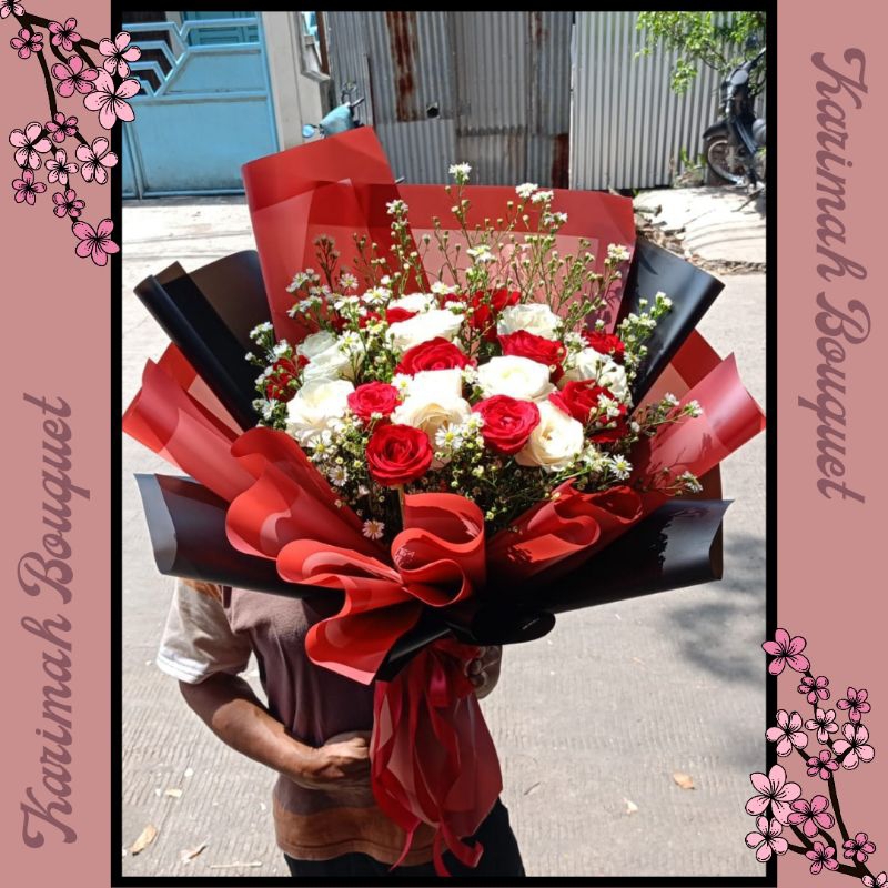 SEHARI JADI Buket Bunga Wisuda Large 20 tangkai mawar  Buket  Bandung Flower Hand Bouquet Asli Segar