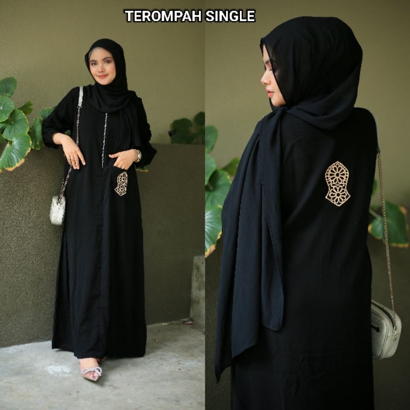 pusat grosir abaya gamis hitam jetblack zip ziper zipper terompah single saku premium turkey