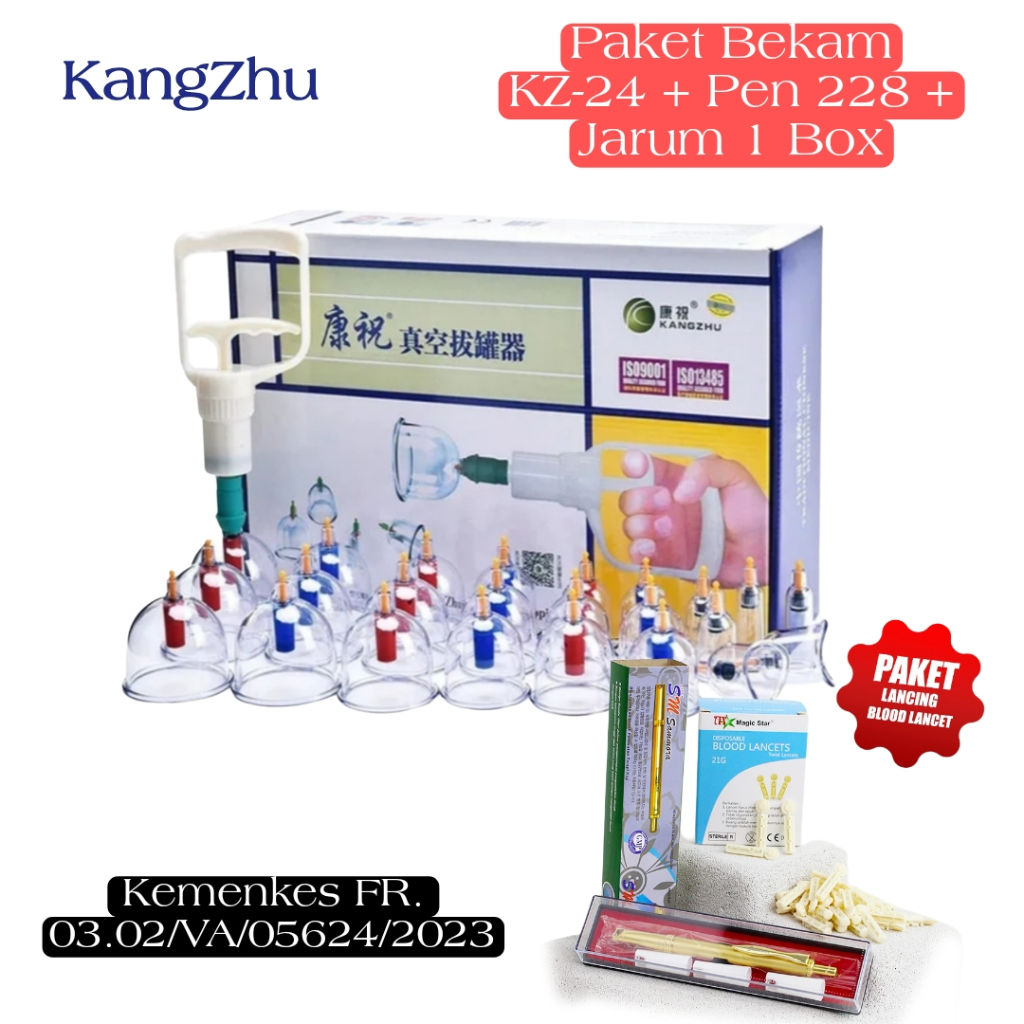 Alat Bekam Komplit Kangzhu Kz24 Lengkap Pompa Selang dan Magnetk Pena Bekam Jarum Bekam