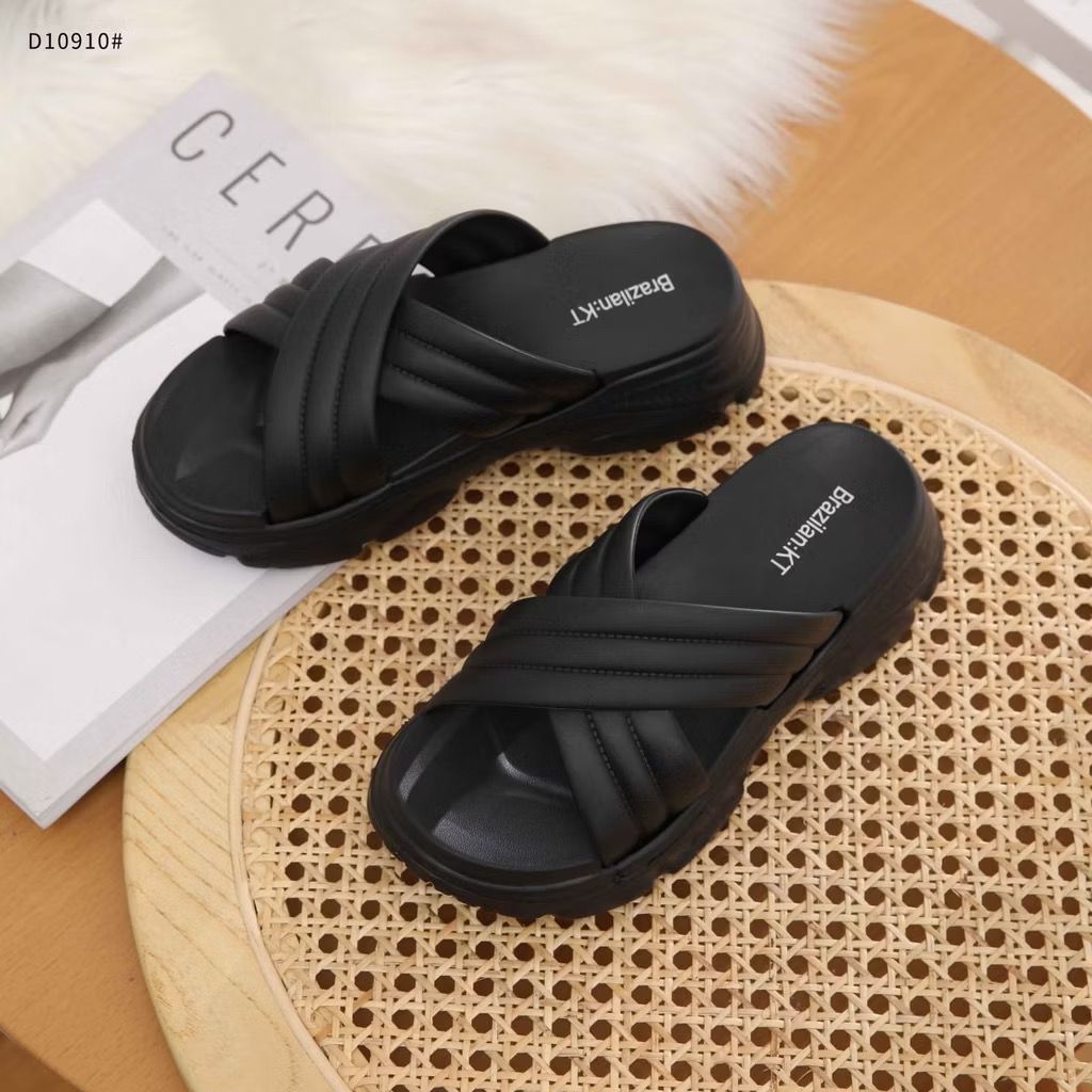Sandal Wanita Slide Slip On Wedges Kekinian Korean Style Terbaru Silang kekinian - Sandal Gunung