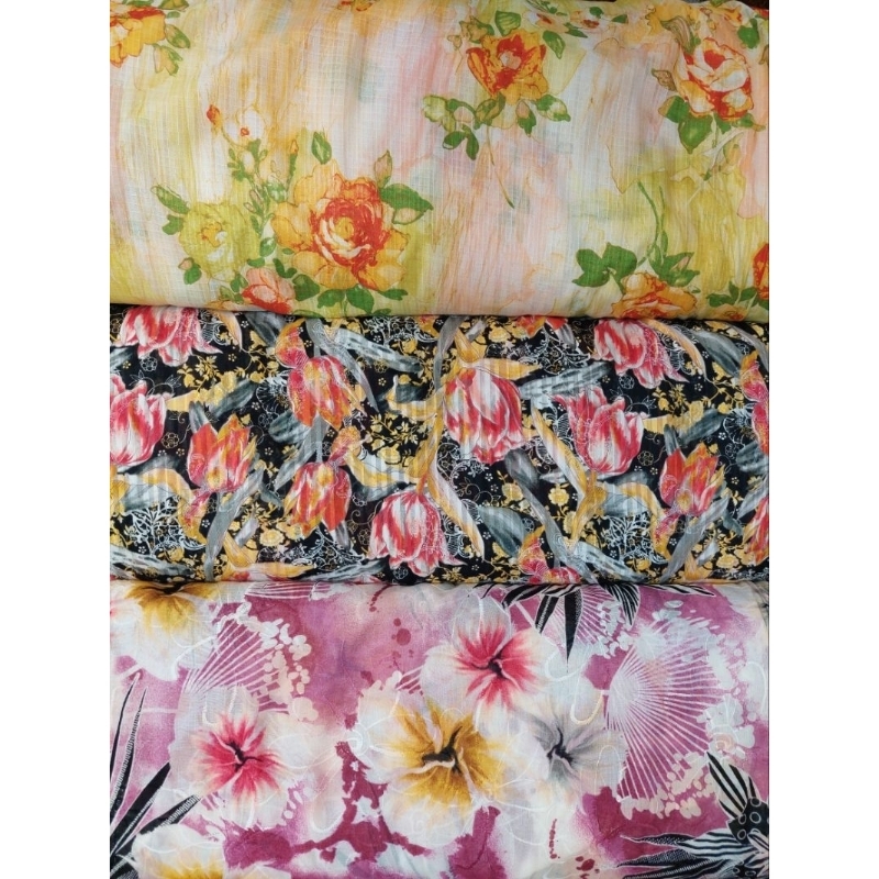 KAIN VOAL COTTON PREMIUM  MOTIF BUNGA LEBAR 110
