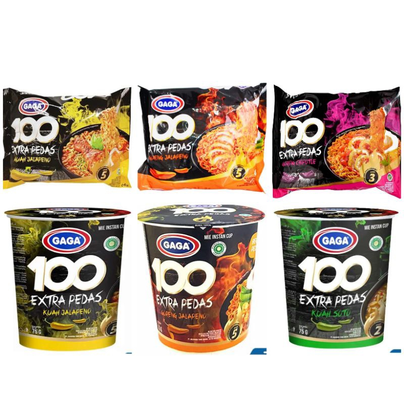 

GAGA 100 Aneka Mie instan Extra Pedas Kuah Jalapeno Goreng Kuah Cup soto chipotle