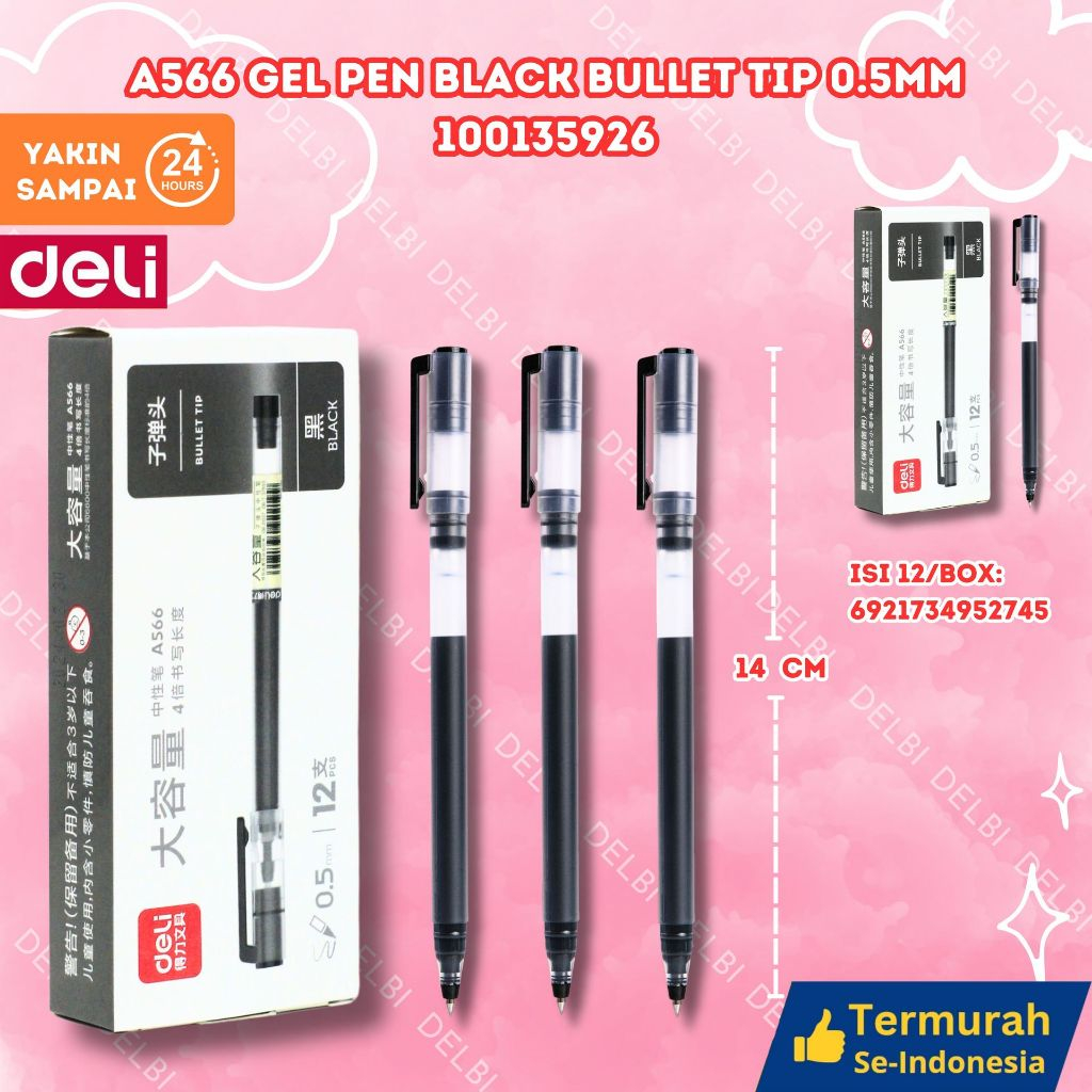 

Pulpen Gel Pen DELI 0.5mm - A566 A566 Gel Pen BLACK Bullet tip 0.5mm