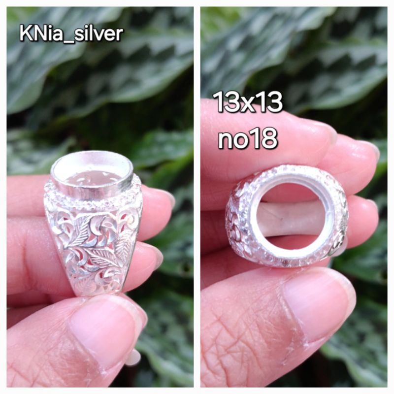 emban/cincin perak ukir daun 012 pake daimen