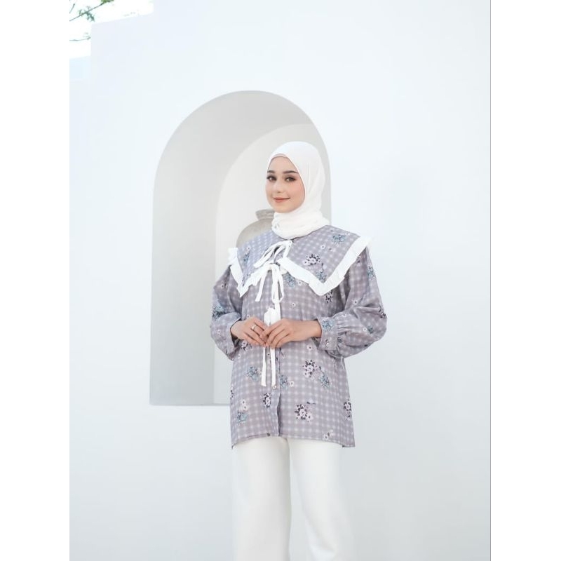 Blouse Wanita Tali Pita, Blouse Korea Motif, Blouse Motif Bunga