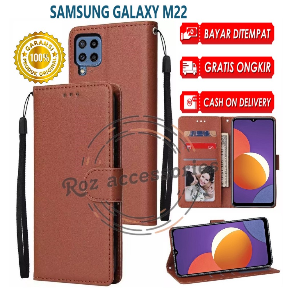 Accessories HP Samsung Galaxy M22 Flip Case Premium Wallet Kulit Sarung Dompet Handphone