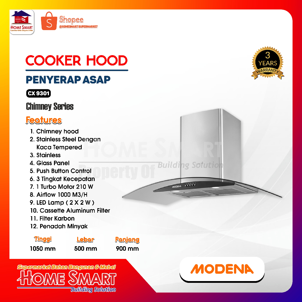 COOKER HOOD MODENA CX 9301 CHIMNEY HOOD