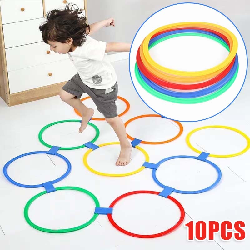 10pcs Mainan Jingkat Hopscotch Ring Ring Lompat Anak 38mm Mainan Lingkaran Warna Warni Sensory Toys 