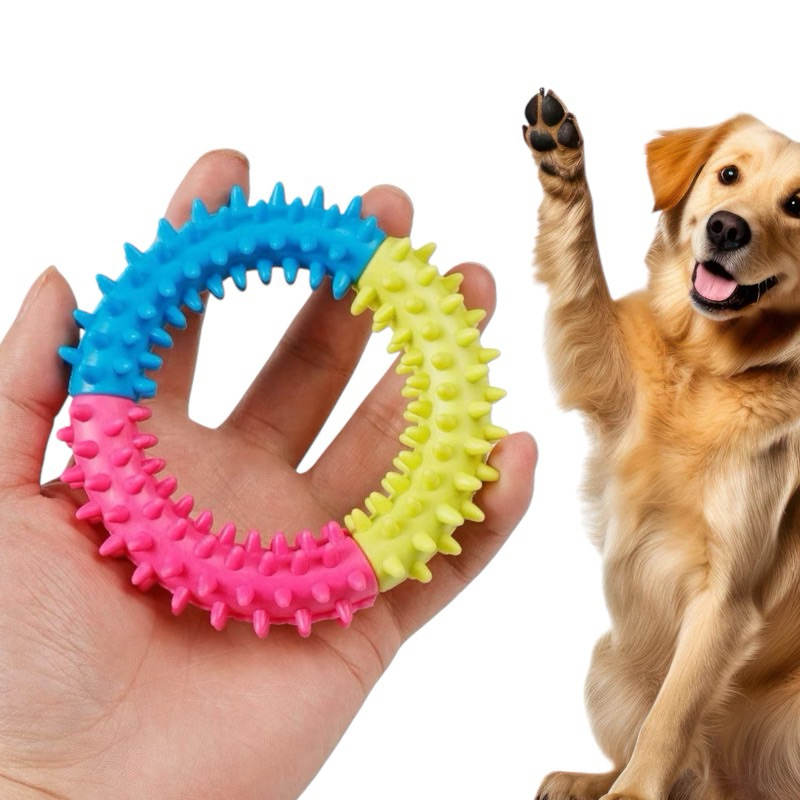 MAINAN GIGITAN ANJING RING 3 WARNA BULAT BERGERIGI SILIKON GIGITAN ANJING MAINAN ANJING DOG CHEW TOY