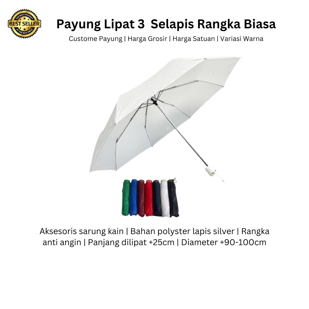 GROSIR PAYUNG / Custom Payung Lipat 3 Selapis Rangka Biasa Sablon 1 Warna