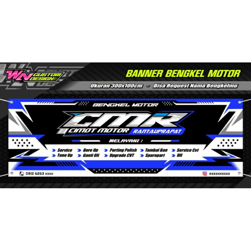 BANNER SPANDUK BENGKEL MOTOR Ukuran 300x100cm (Bisa Request Nama Bengkelmu)