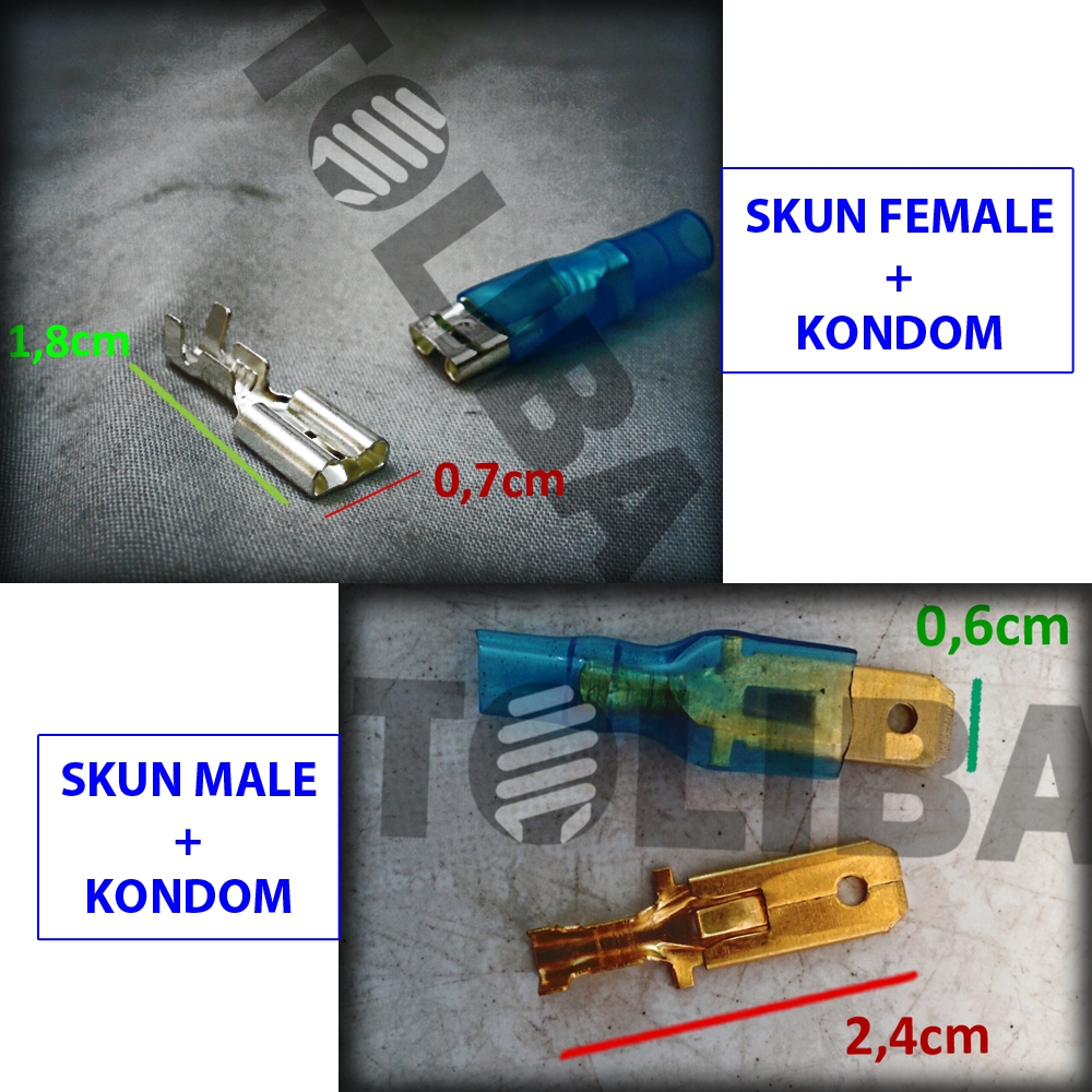 skun male cowok + karet pelindung skun gepeng untuk soket motor mobil aki / skun female cewek + kare