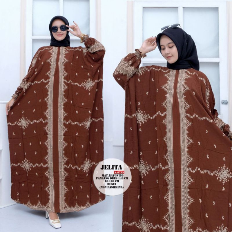 Gamis kaftan jelita|kaftan rayon|Gamis Rayon Jumbo|kaftanbatik