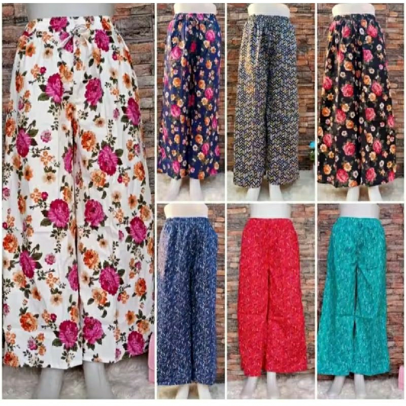kulot katun celana panjang wanita halus dan lembut motif bunga