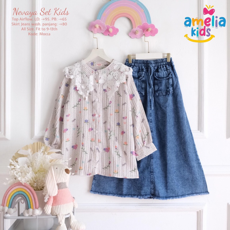 Setelan Baju Muslim Anak Perempuan Usia 9 Sampai 13 Tahun Setelan Blus dan Rok Jeans Anak Set Rok An