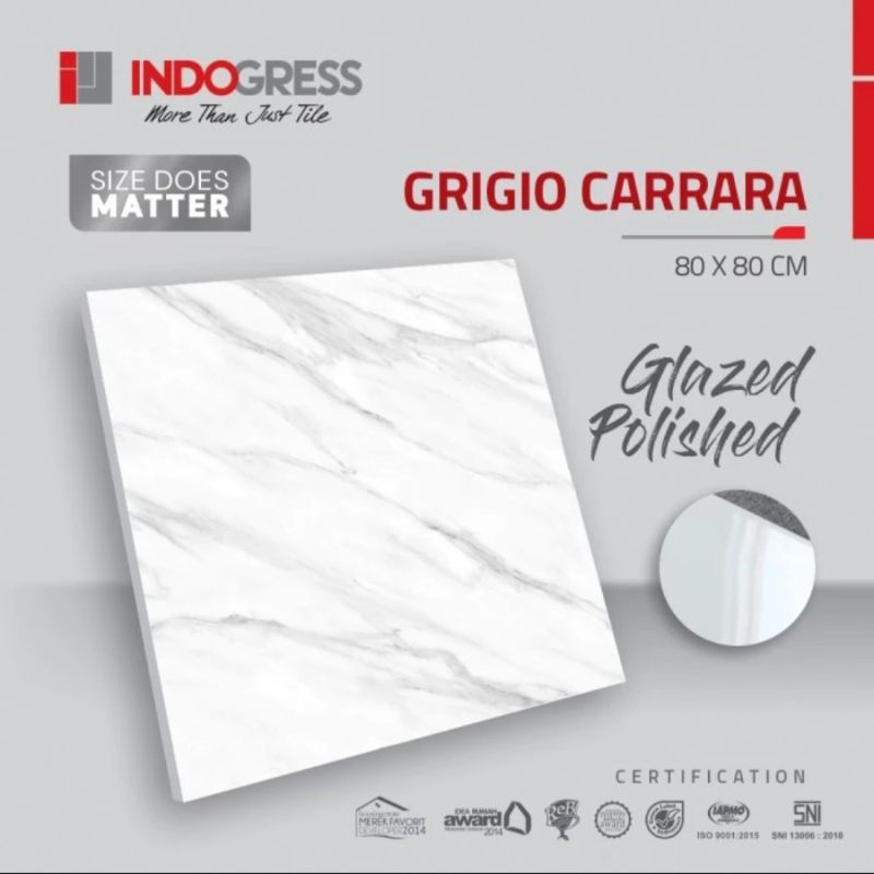 granit lantai indogres 80x80 glazed polished grigio carara