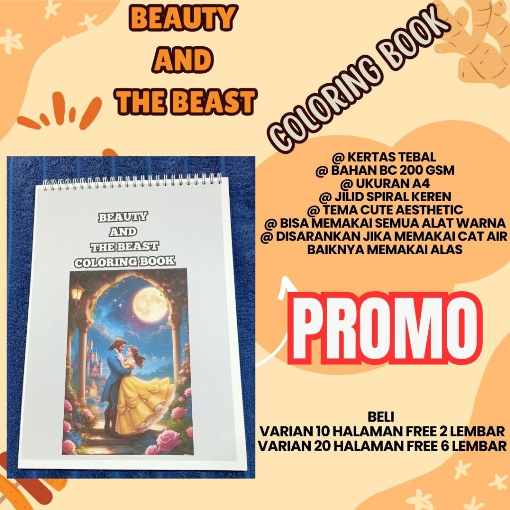 

BEAUTY AND THE BEAST Coloring Relaxing Book Buku Mewarnai Anak Remaja Dewasa Aesthetic Kertas Tebal