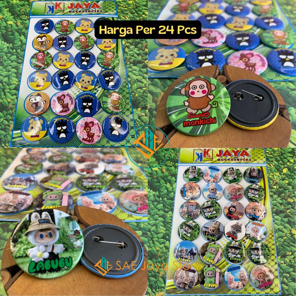 (24 PCS) SAE - PIN BROS KARAKTER LABUBU DAN SANRIO / PENITI BROS KARTUN / BROS KARTUN LABUBU SANRIO