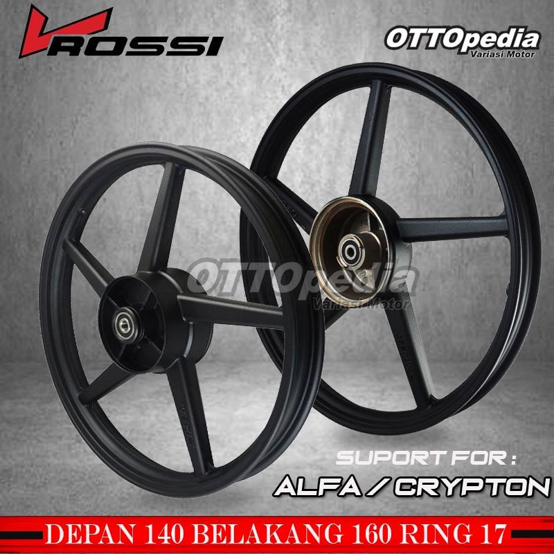 V Rossi Velg Pelek Racing ALFA CRYPTON Palang 5 New Zigen Uk RIng 17 Lebar 140 & 160 Hitam