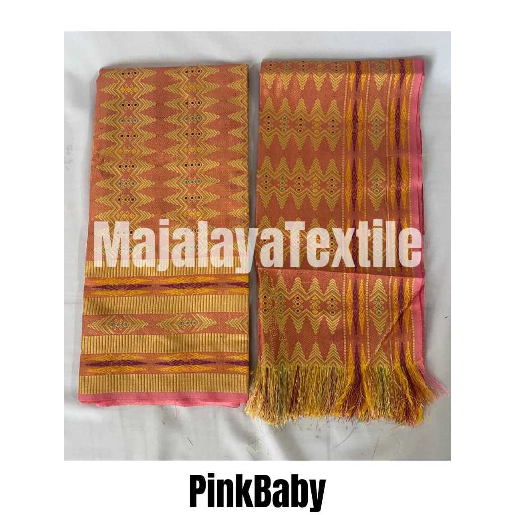 Kain Songket set selendang, kain songket Palembang, kain songket Variasi Warna Pink Baby