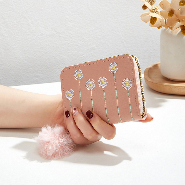 Dompet Pendek Kulit PU Flower Wallet Single Zipper Short Wallet Simple Flower Wallet Versatile Handb