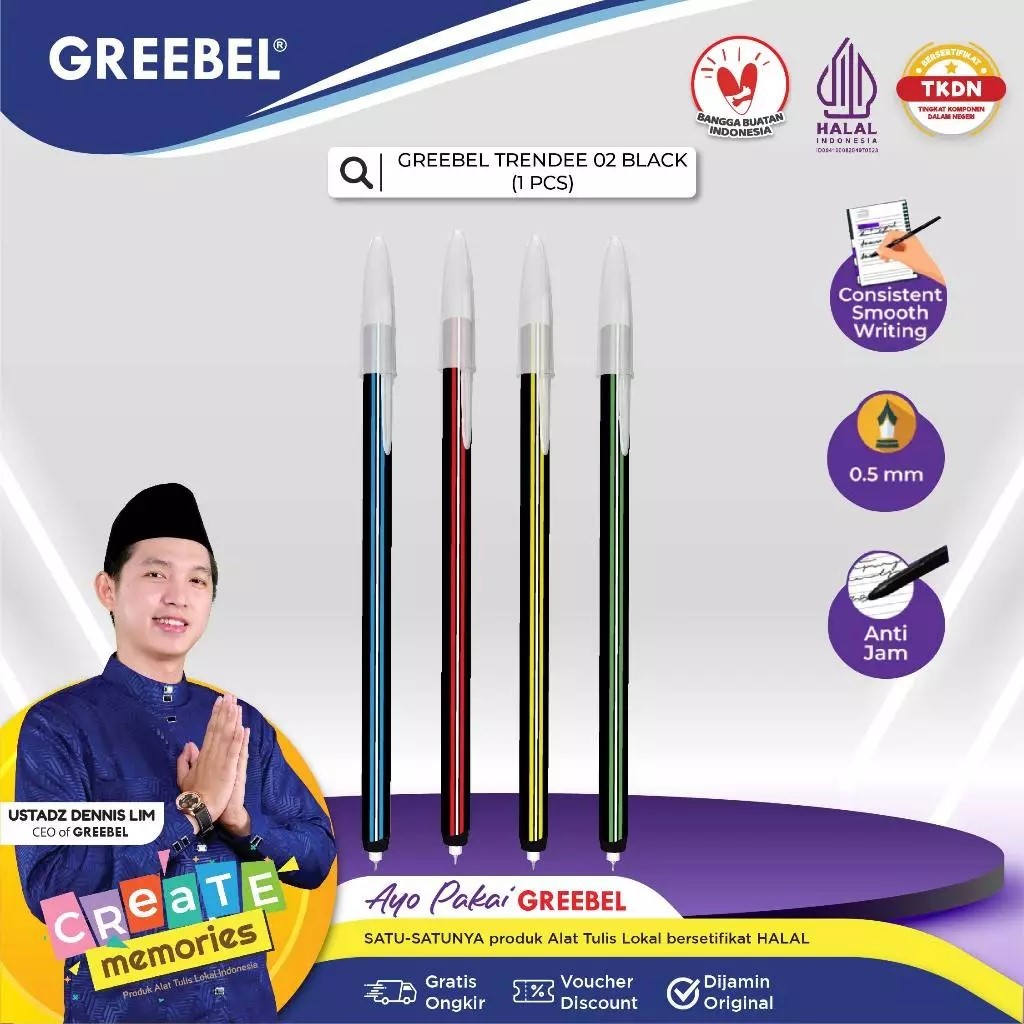 

GREEBEL PULPEN TRENDEE 02 0.5 (1 PCS)/Pen/Pulpen/Bolpoint utk atk kantor kerja kuliah anak