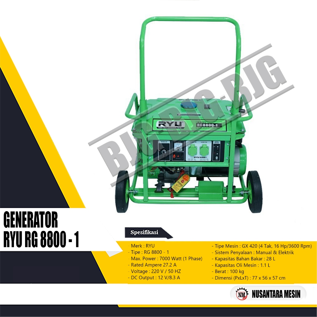 MESIN GENSET / GASOLINE GENERATOR RYU RG 8800-1 7000 WATT