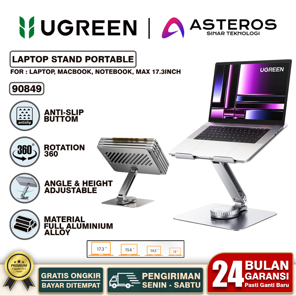 UGREEN Stand Holder Laptop Macbook 17.3" Aluminium 360° Rotatable Lipat Putar 90849