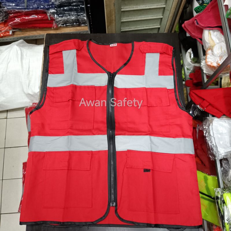 Rompi Safety Kain Drill 4 Kantong Model Resleting