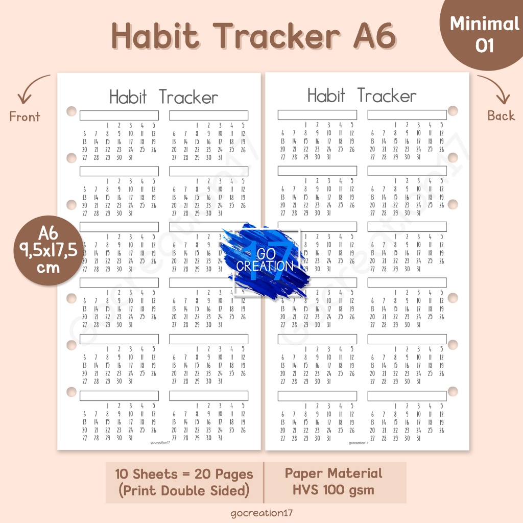 

Buku Planner Refill Kertas Isi Binder Habit Tracker Catatan Pelacak Kebiasaan Simple Minimalis A6