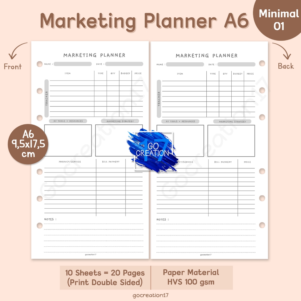 

Buku Planner Refill Kertas Isi Binder Marketing Plan Simple Minimalis A6