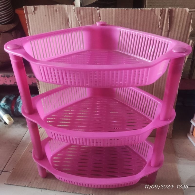 Rak plastik sudut susun 3 / rak bumbu dapur oval / rak kosmetik / rak bumbu sudut / rak serbaguna