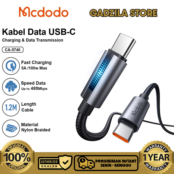 MCDODO Kabel Data Charger USB Type C To Type C PD Fast Charging 100W LED Indikator For iPhone 15 16 