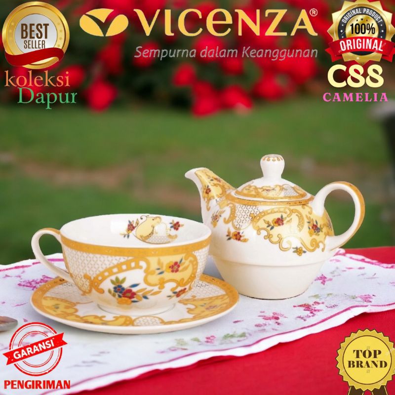 Tea set Cangkir dan Lepek Vicenza motif CAMELIA, PERLENGKAPAN MINUM TEH C88 cup and saucer dengan Te