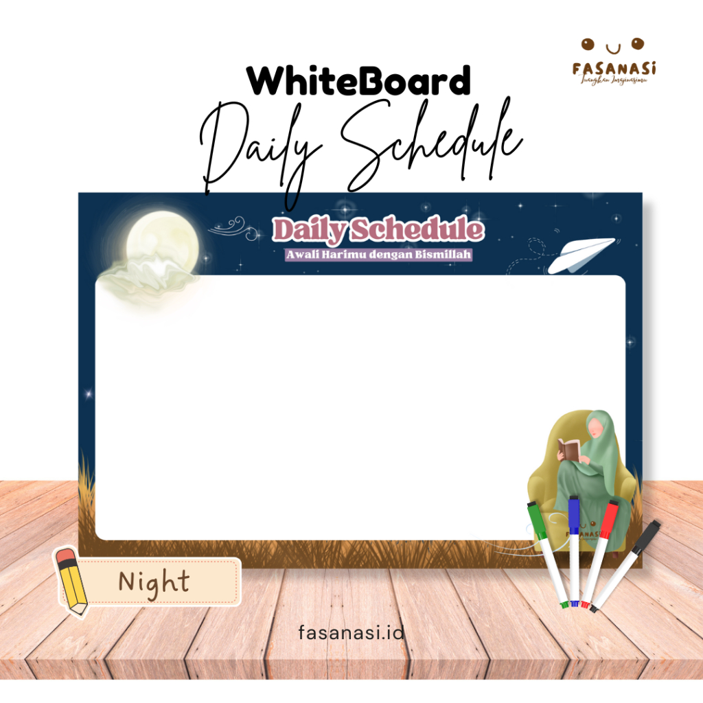 

Whiteboard Daily Schedule [night] art carton A3+ papan tulis lucu Free Spidol