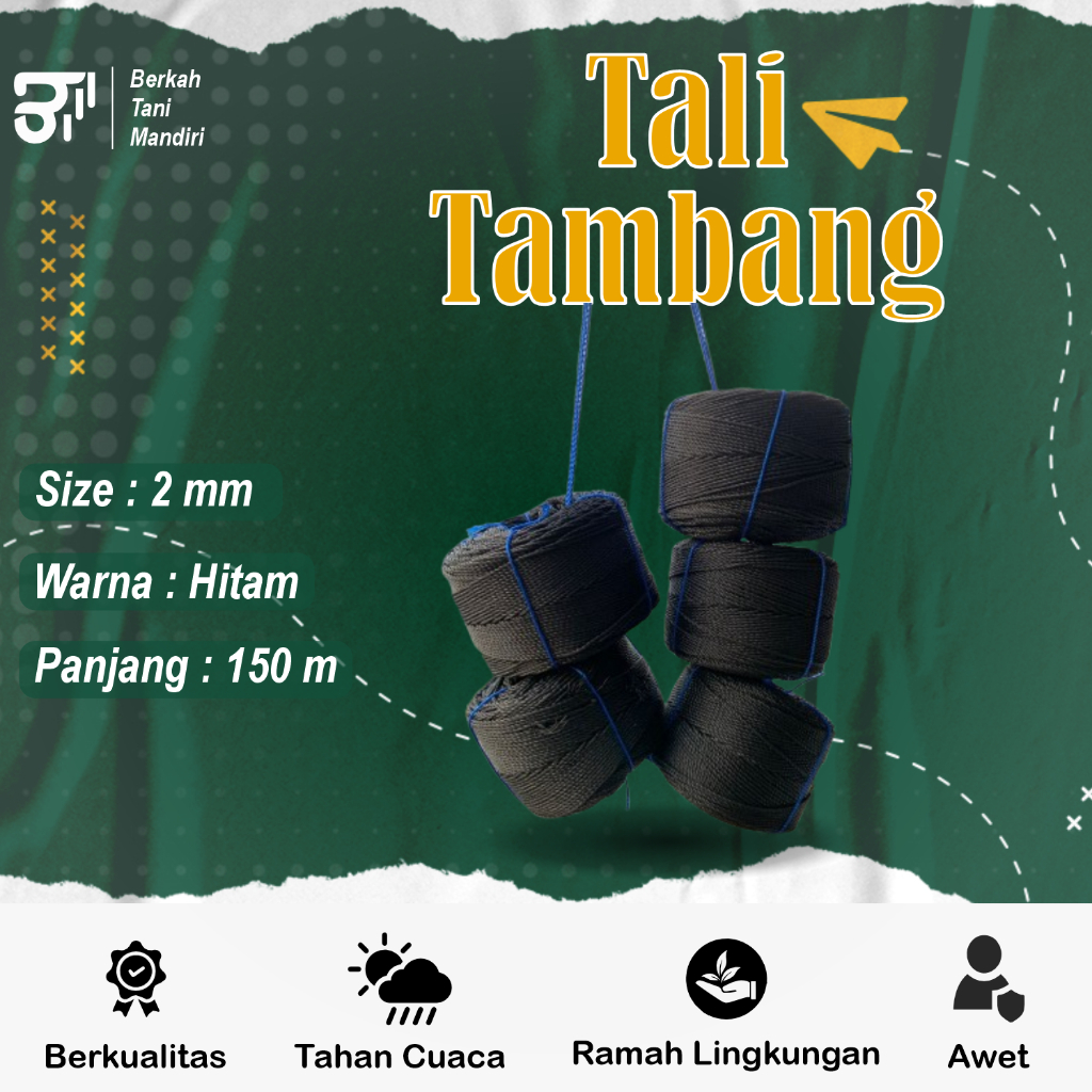 Tali Tambang Plastik 2mm Warna Hitam Panjang 150 Meter