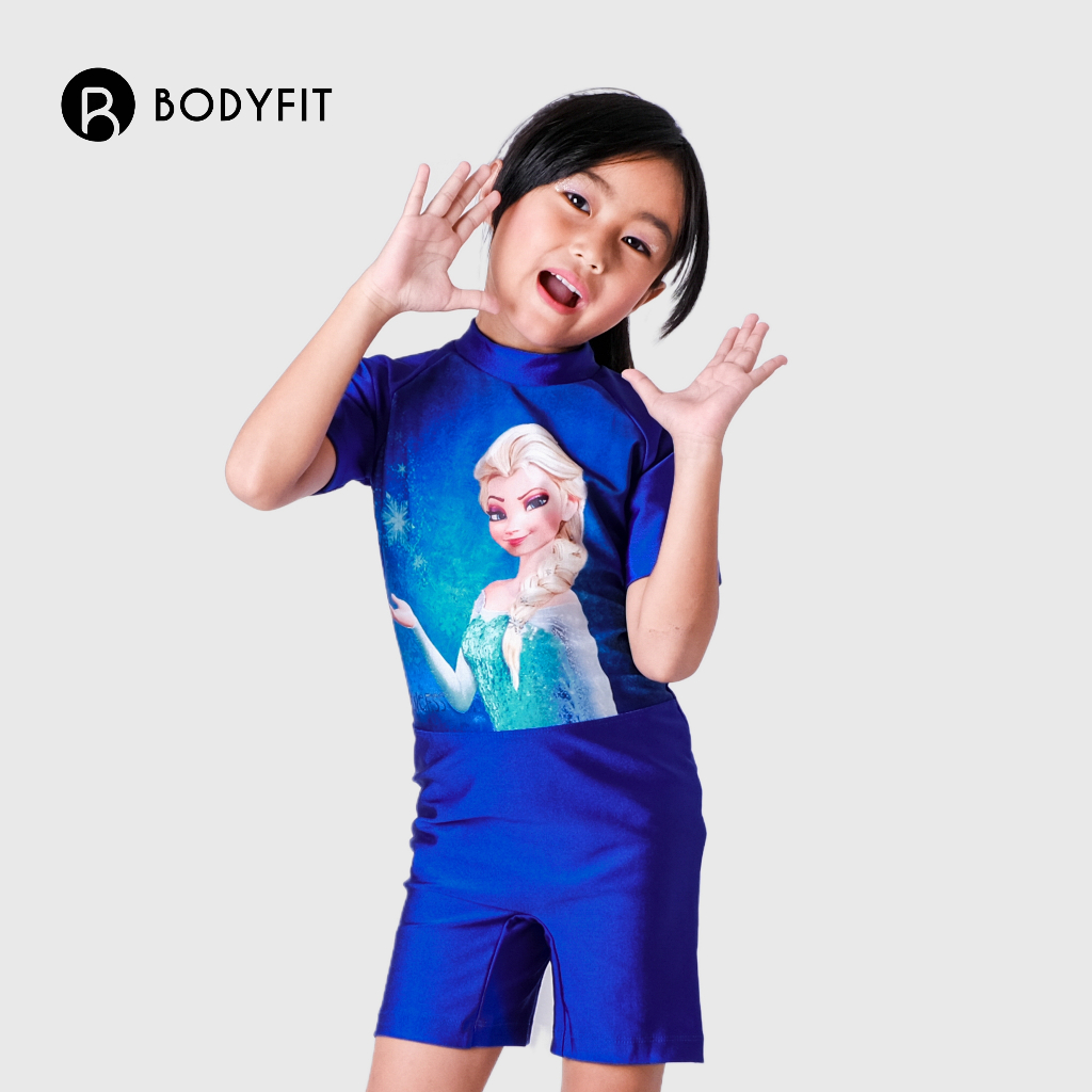 Bodyfit Elsa Frozen Swimsuit Kids | Baju Renang Selam Pendek Anak Perempuan