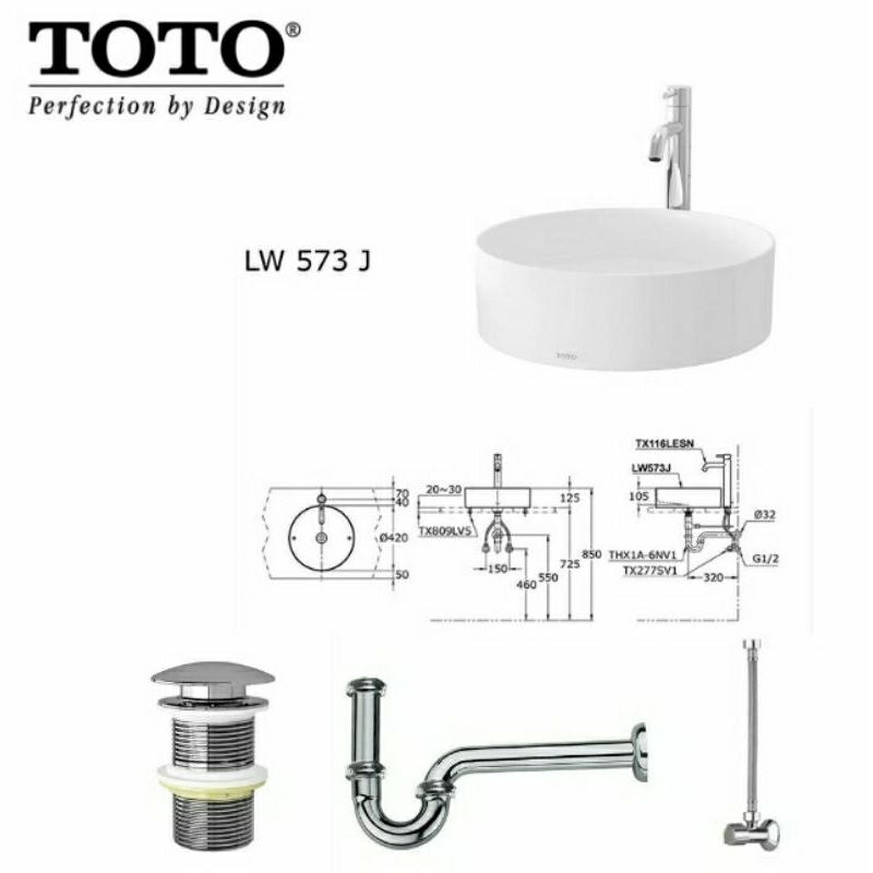 Wastafel TOTO LW573J W/F Complete Set Tanpa Kran Dingin