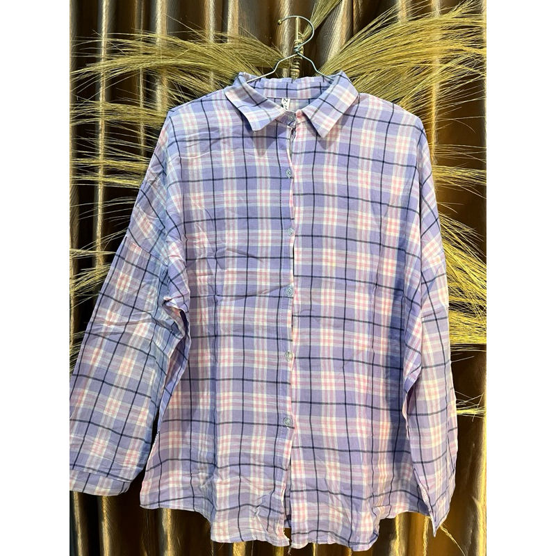 Kemeja flanel kotak kotak lengan balon