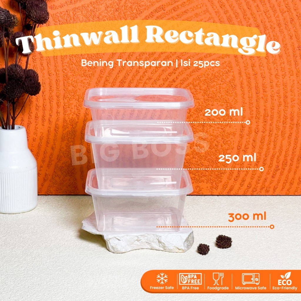 [25PCS] Thinwall Rectangle 200ml 250ml 300ml / Kotak Makan Plastik Food Container