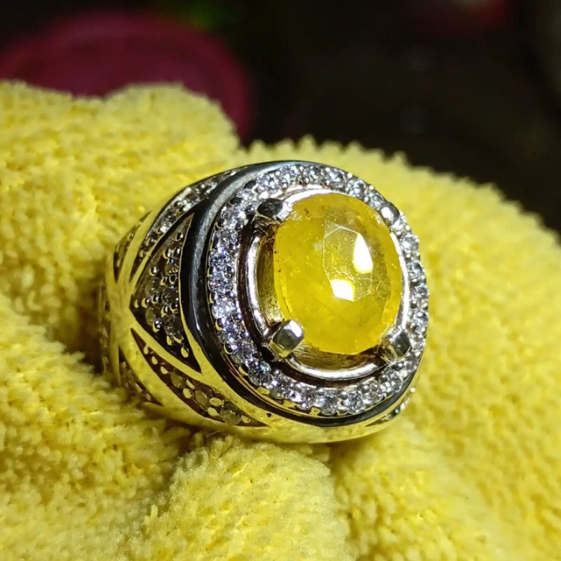 Cincin Pria Yellow Safir Yakut bkn ruby bacan kalimaya berlian