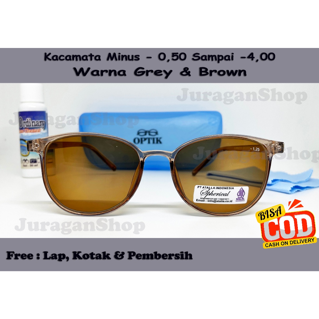 Kacamata Minus Model Oval Warna Abu dan Coklat, Minus 0,50 Sampai 4,00. Free Lap, Kotak dan Cairan P
