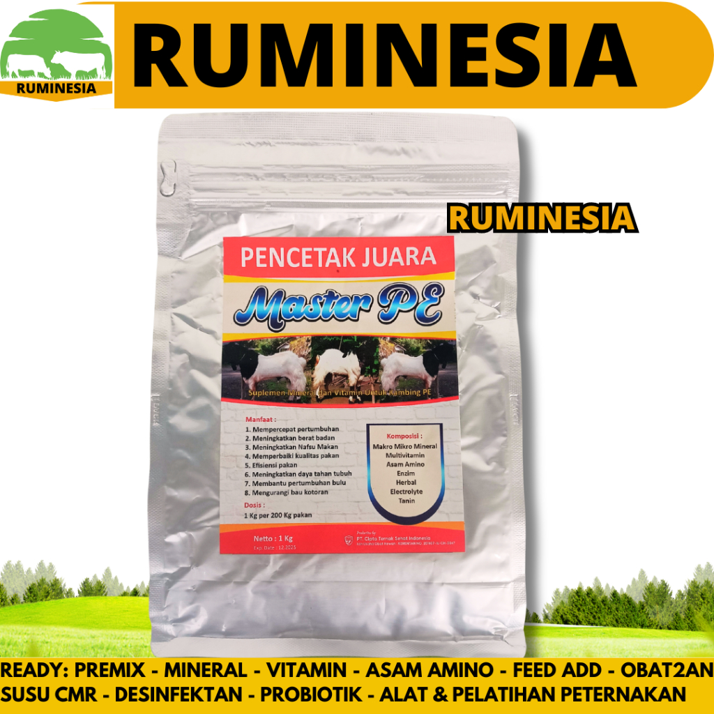 PREMIX KAMBING MASTER PE 1KG - Premix Kambing Pemacu Pertumbuhan Penggemukan & Pelebat Bulu Kambing