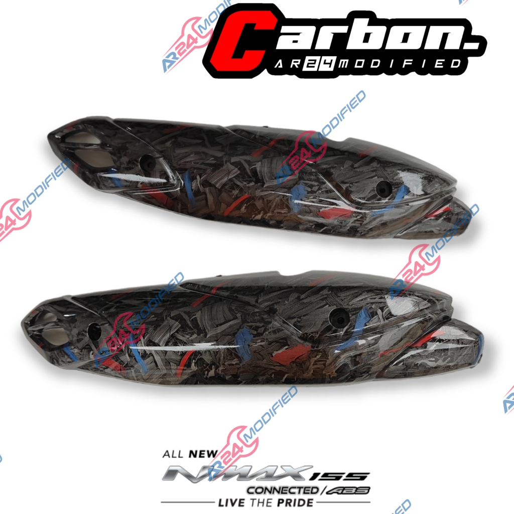 Cover Tameng Knalpot All New Nmax 2020 Carbon WTP Motif Chopped Merah Biru