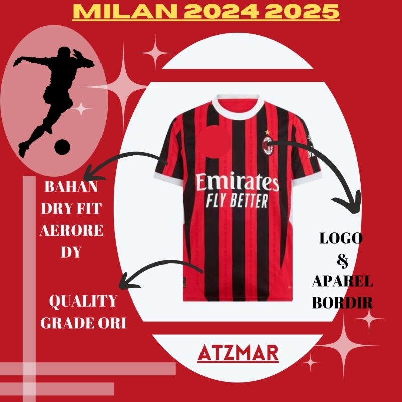 Jersey bola ac_milan_2024 2025 baju bola grade_ori_import thailand kaos bola milan jery setelan sepa