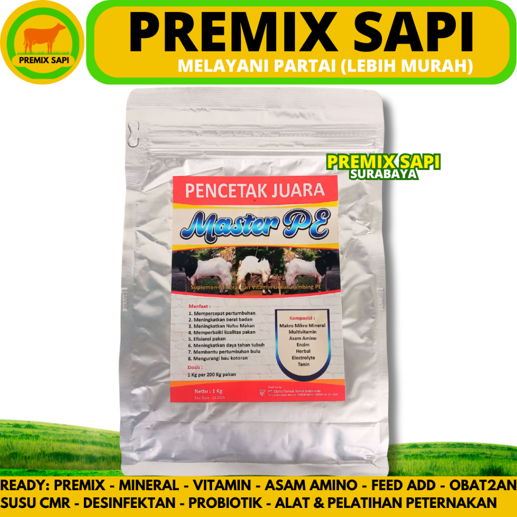 PREMIX KAMBING MASTER PE 1KG - Premix Kambing Pemacu Pertumbuhan Penggemukan & Pelebat Bulu Kambing